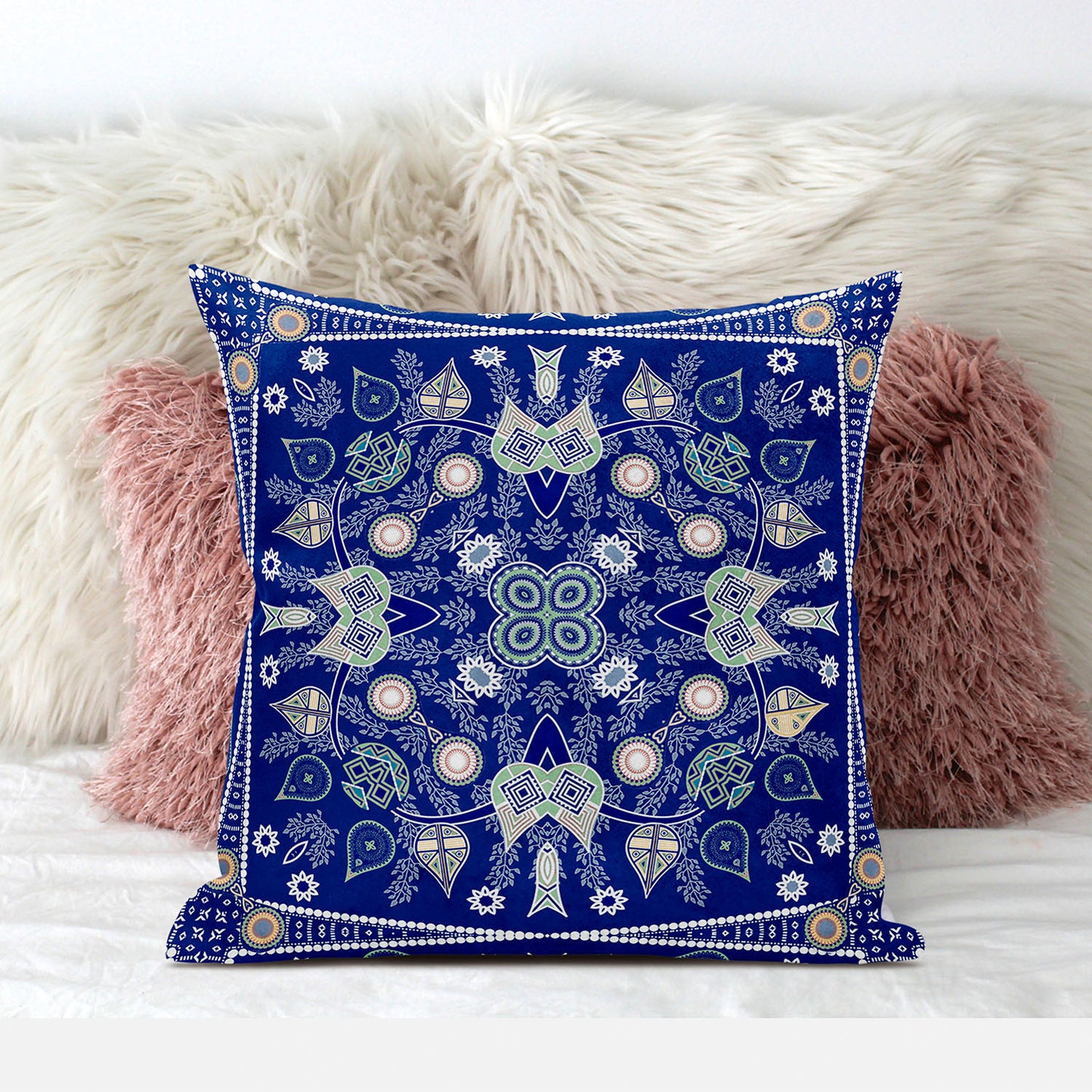 18" X 18" Beige and White Broadcloth Paisley Zippered Pillow