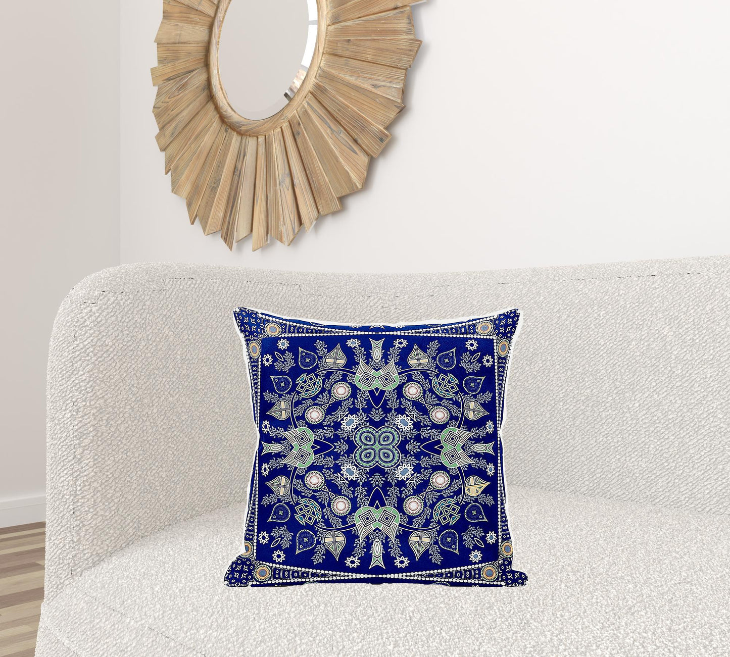20" X 20" Beige and White Broadcloth Paisley Zippered Pillow