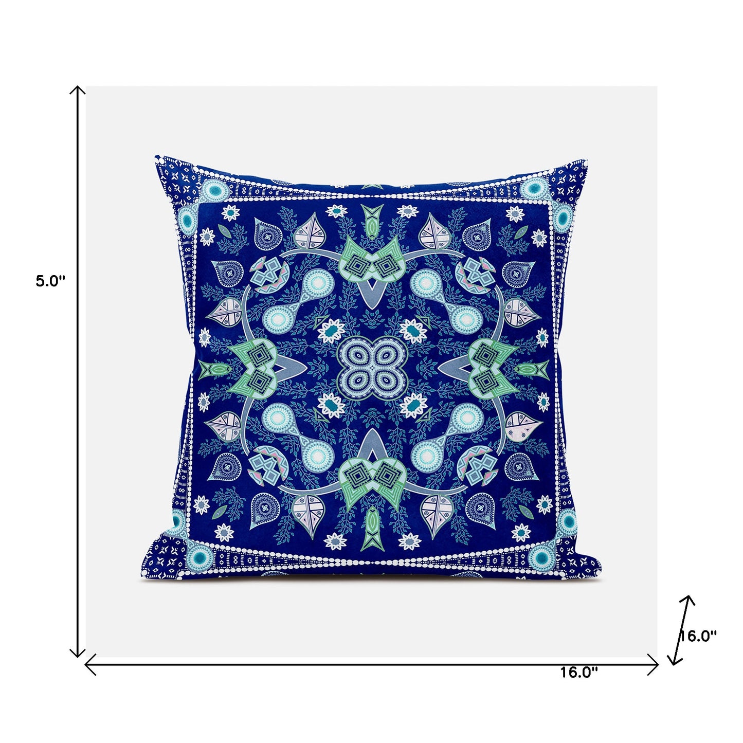 16" X 16" Blue and Green Broadcloth Paisley Zippered Pillow