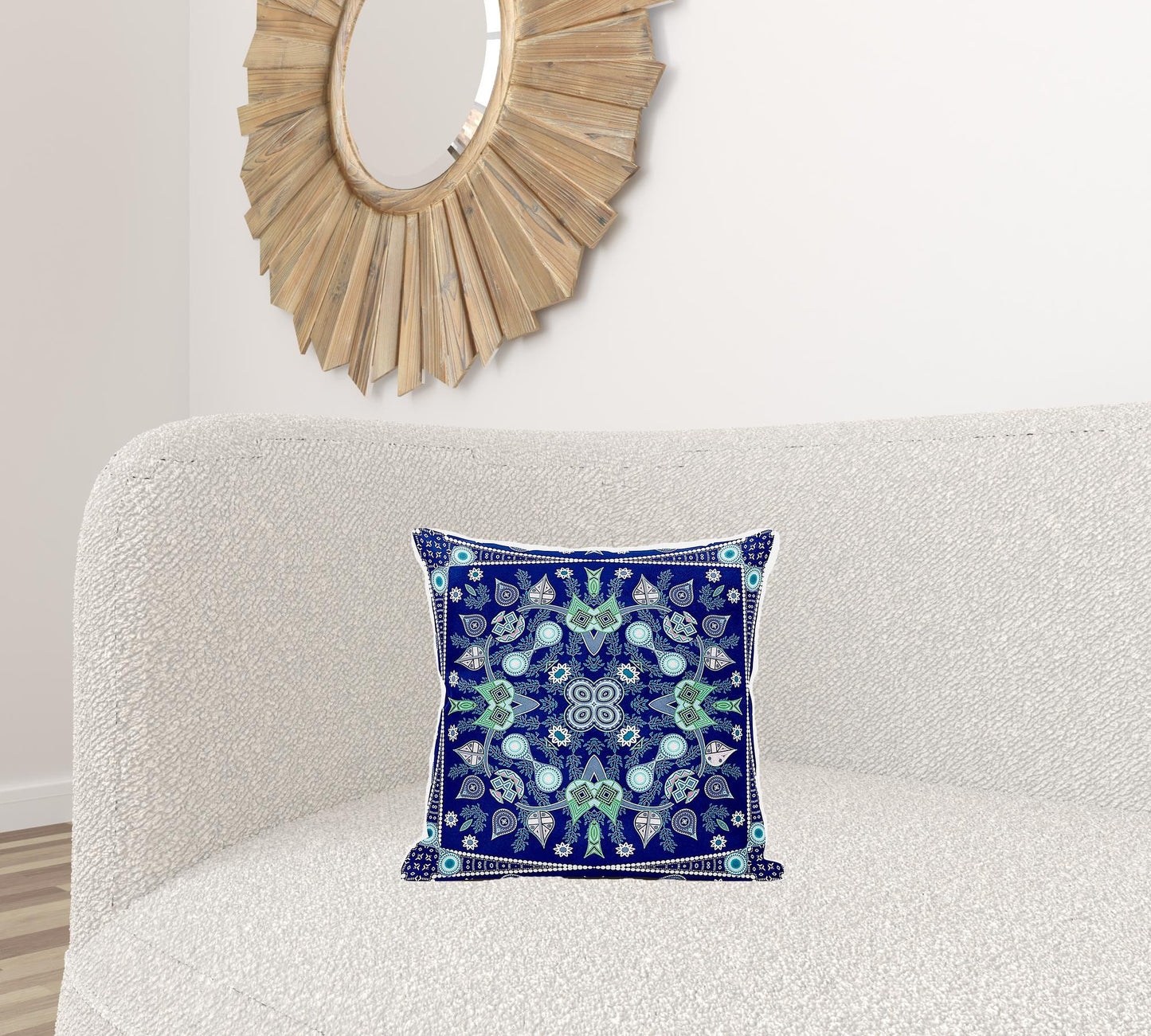 16" X 16" Blue and Green Broadcloth Paisley Zippered Pillow