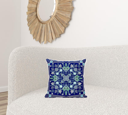 16" X 16" Blue and Green Broadcloth Paisley Zippered Pillow