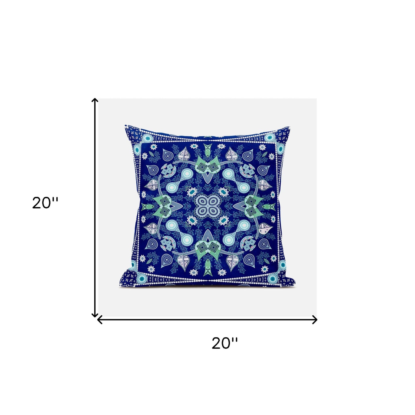 20" X 20" Blue and Green Broadcloth Paisley Zippered Pillow