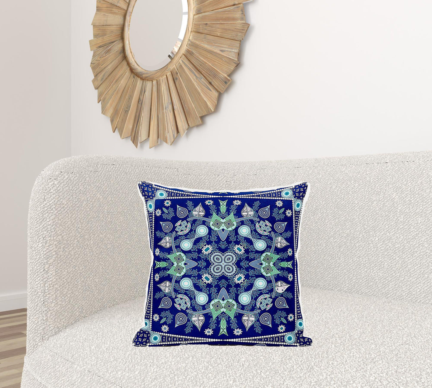 20" X 20" Blue and Green Broadcloth Paisley Zippered Pillow
