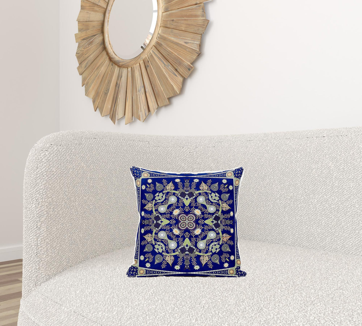 16" X 16" Blue and Green Broadcloth Paisley Zippered Pillow