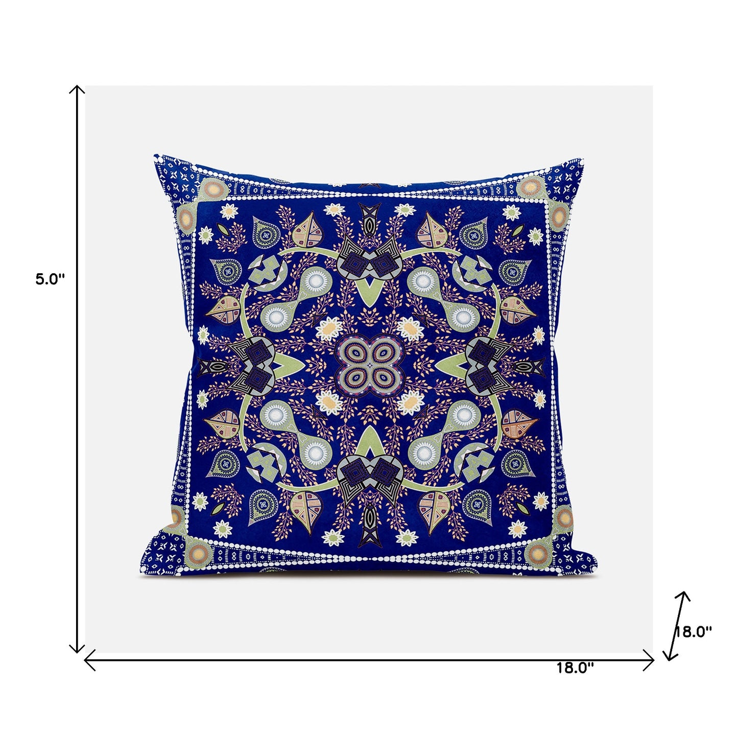 18" X 18" Blue and Green Broadcloth Paisley Zippered Pillow