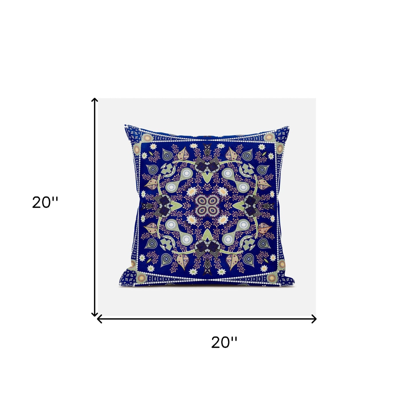 20" X 20" Blue and Green Broadcloth Paisley Zippered Pillow