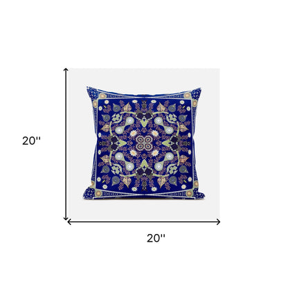 20" X 20" Blue and Green Broadcloth Paisley Zippered Pillow
