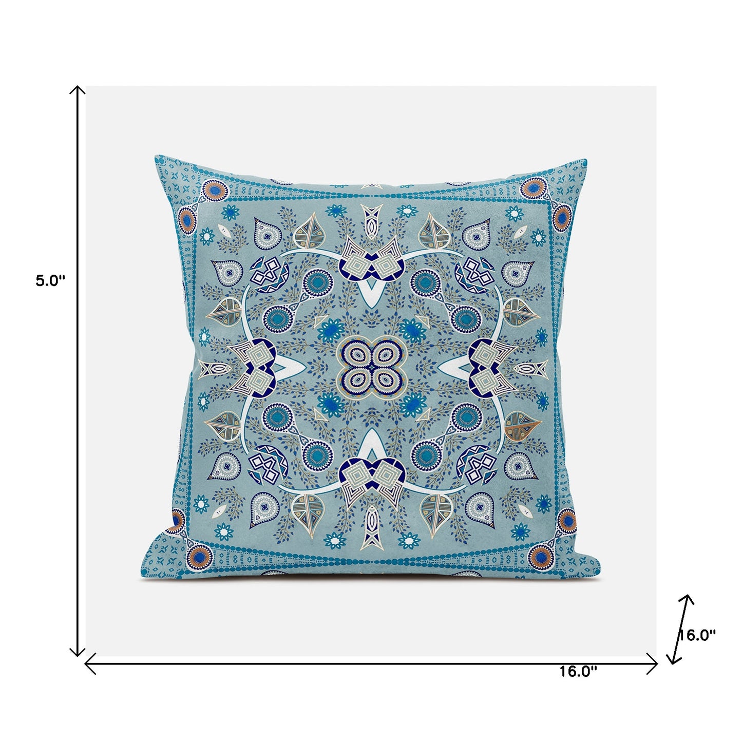 16" X 16" Blue and Beige Broadcloth Paisley Zippered Pillow