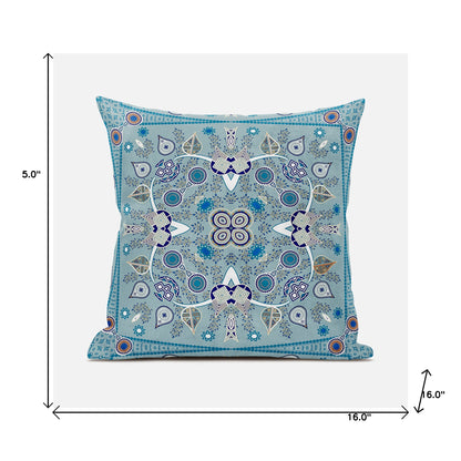 16" X 16" Blue and Beige Broadcloth Paisley Zippered Pillow
