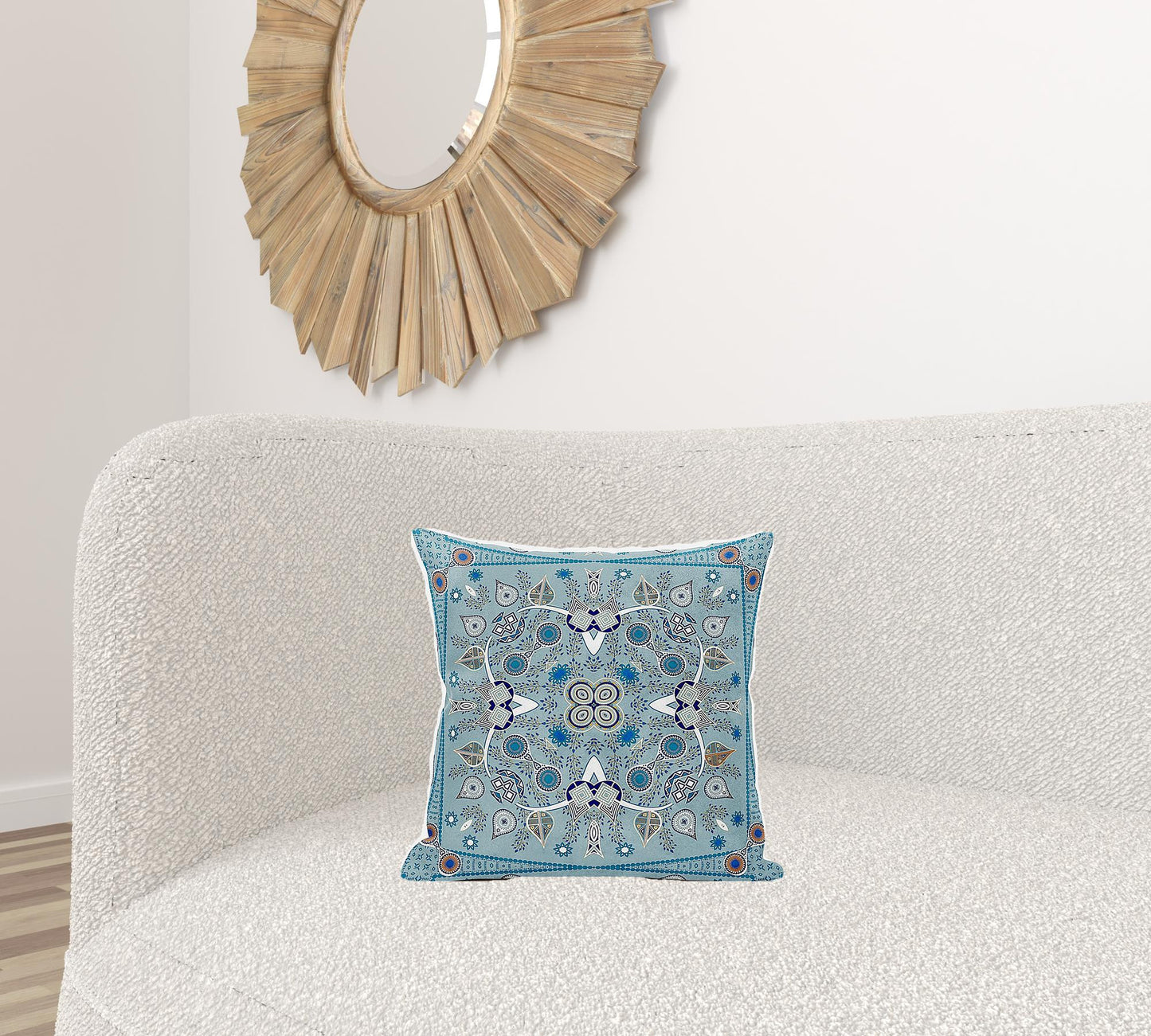 16" X 16" Blue and Beige Broadcloth Paisley Zippered Pillow