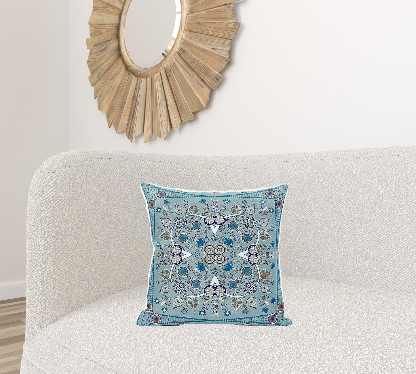 18" X 18" Blue and Beige Broadcloth Paisley Zippered Pillow