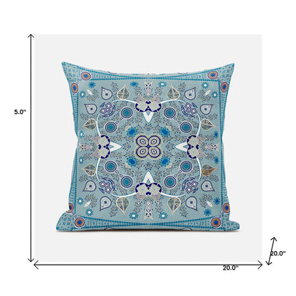 20" X 20" Blue and Beige Broadcloth Paisley Zippered Pillow