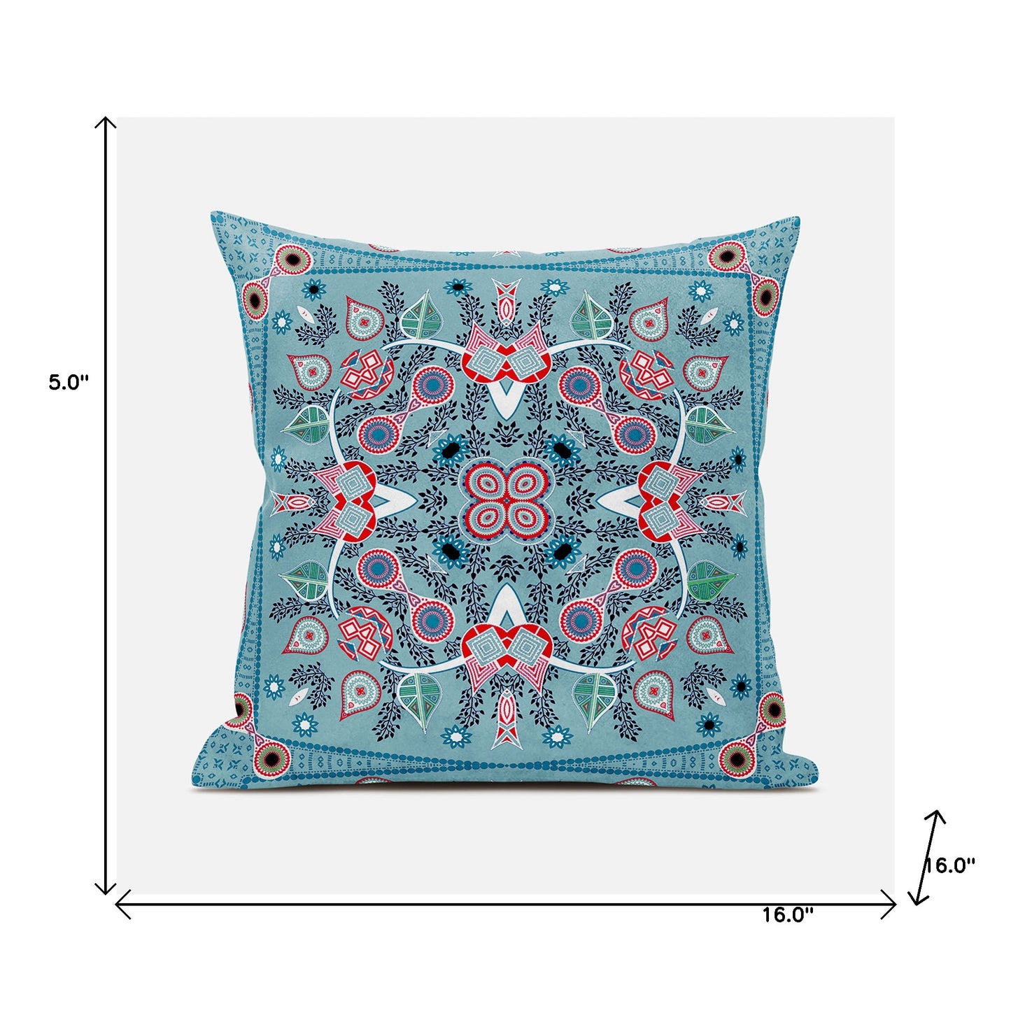 16" X 16" Blue and White Broadcloth Paisley Zippered Pillow
