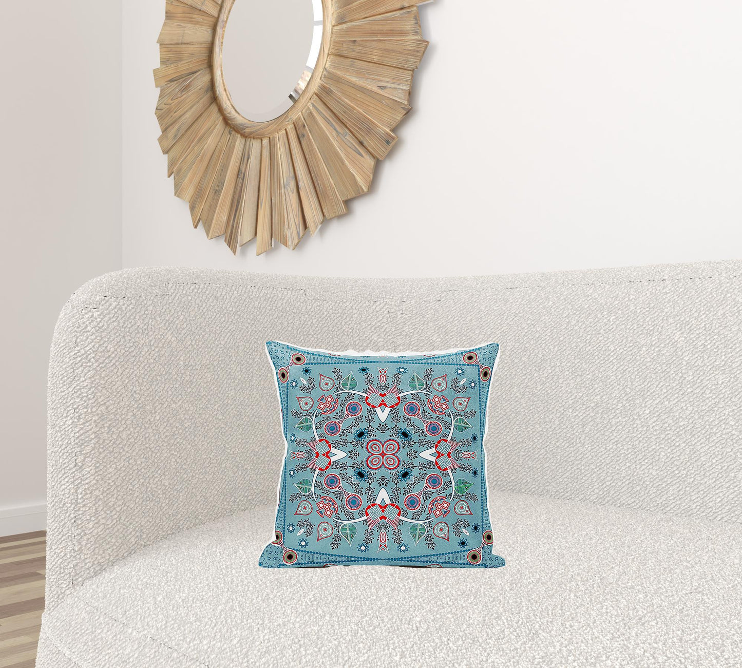 16" X 16" Blue and White Broadcloth Paisley Zippered Pillow