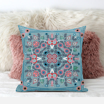 18" X 18" Blue and White Broadcloth Paisley Zippered Pillow