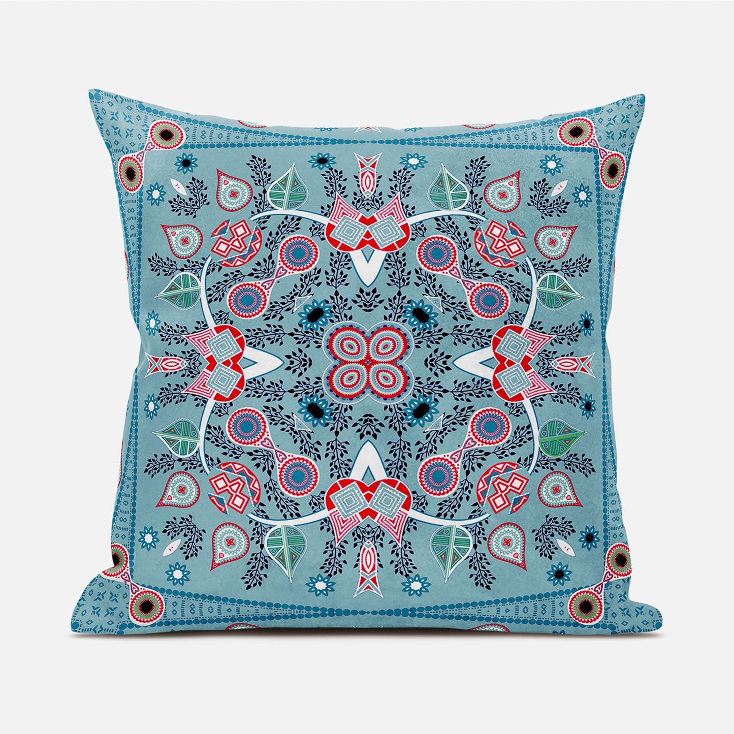 18" X 18" Blue and White Broadcloth Paisley Zippered Pillow