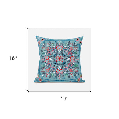 18" X 18" Blue and White Broadcloth Paisley Zippered Pillow