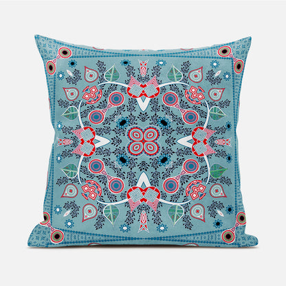 20" X 20" Blue and White Broadcloth Paisley Zippered Pillow