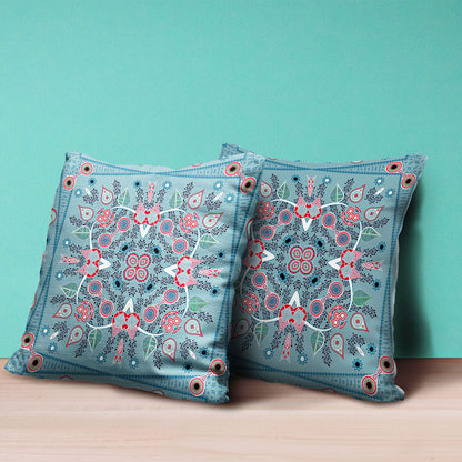 20" X 20" Blue and White Broadcloth Paisley Zippered Pillow