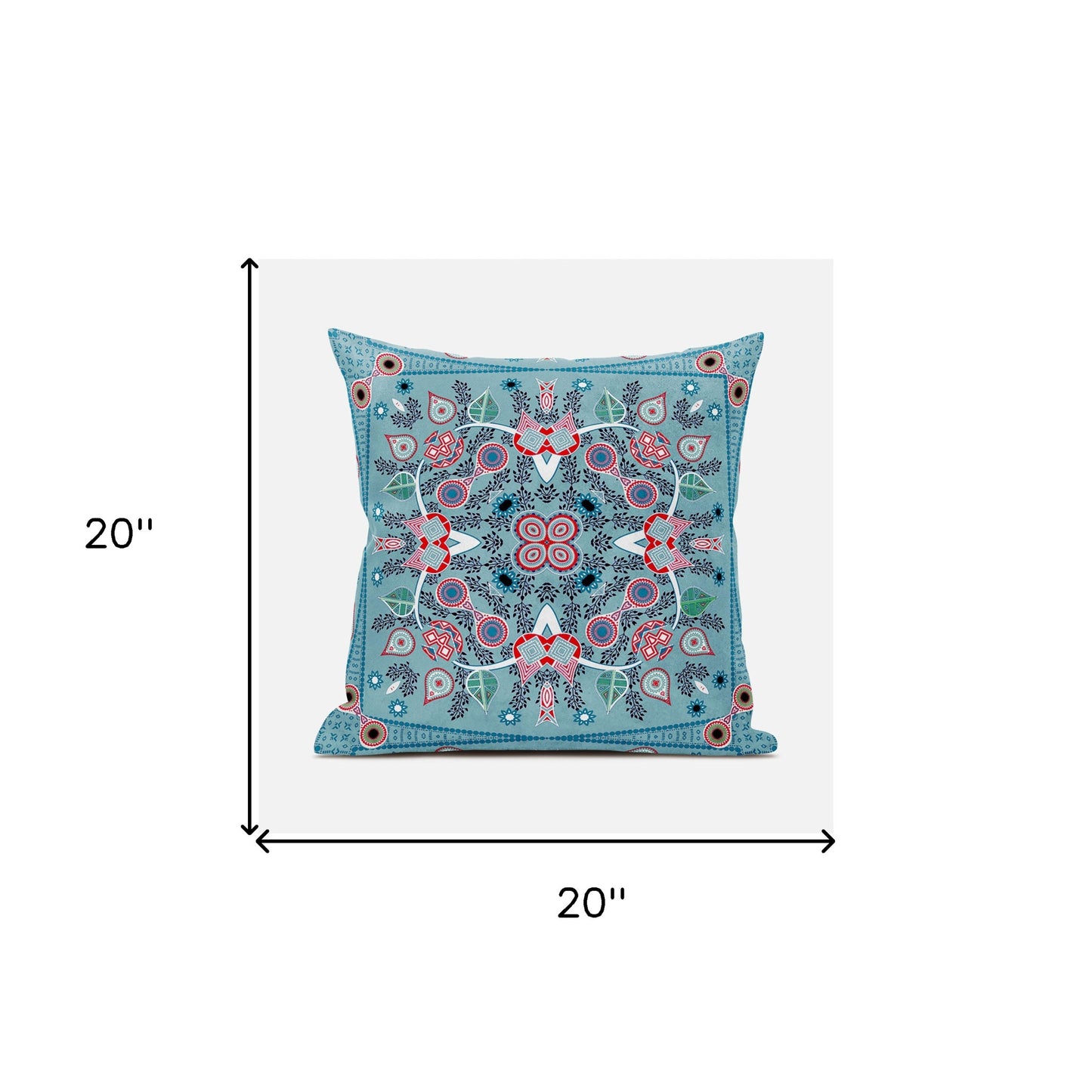 20" X 20" Blue and White Broadcloth Paisley Zippered Pillow