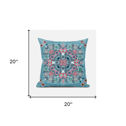 20" X 20" Blue and White Broadcloth Paisley Zippered Pillow