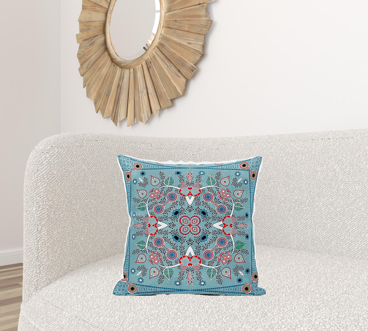 20" X 20" Blue and White Broadcloth Paisley Zippered Pillow