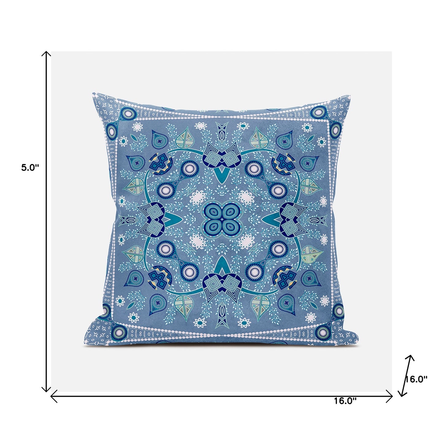 16" X 16" Blue and White Broadcloth Paisley Zippered Pillow
