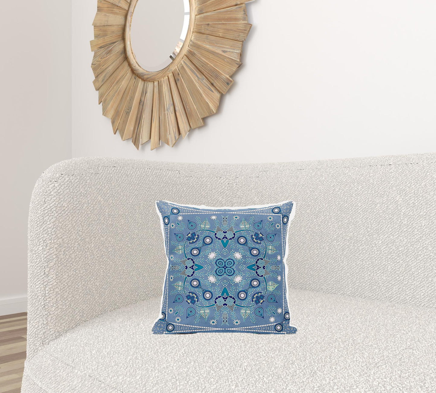 16" X 16" Blue and White Broadcloth Paisley Zippered Pillow