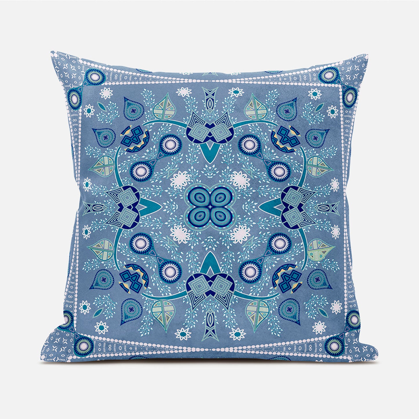18" X 18" Blue and White Broadcloth Paisley Zippered Pillow