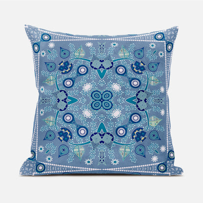 18" X 18" Blue and White Broadcloth Paisley Zippered Pillow