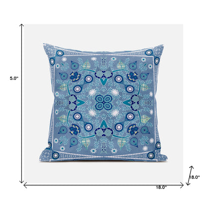 18" X 18" Blue and White Broadcloth Paisley Zippered Pillow