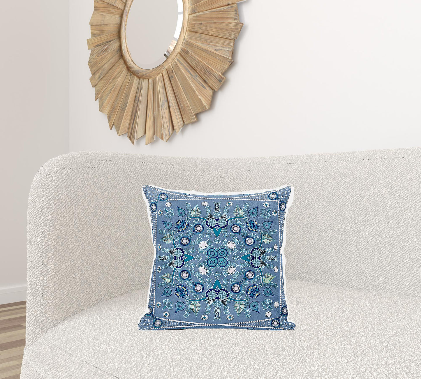 18" X 18" Blue and White Broadcloth Paisley Zippered Pillow