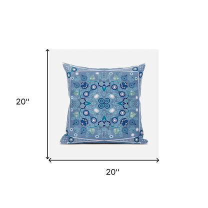 20" X 20" Blue and White Broadcloth Paisley Zippered Pillow