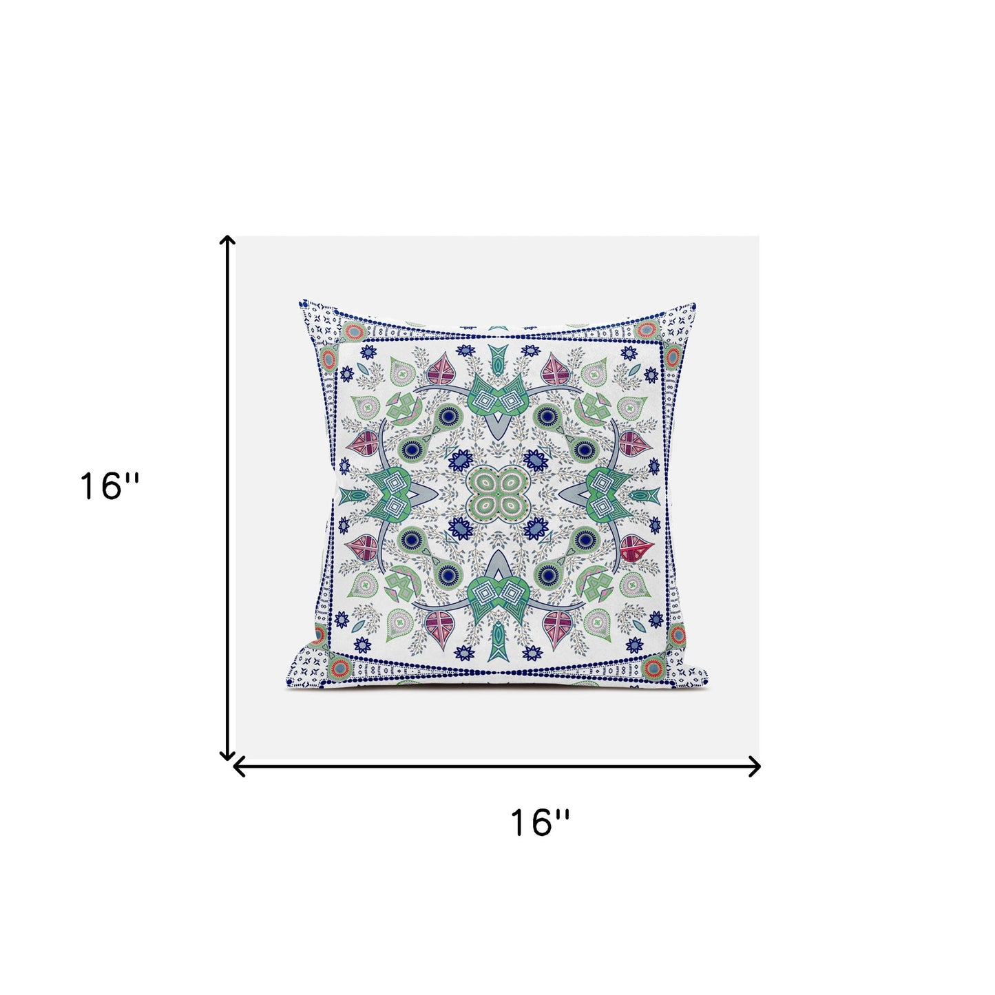 16" X 16" Blue and White Broadcloth Paisley Zippered Pillow