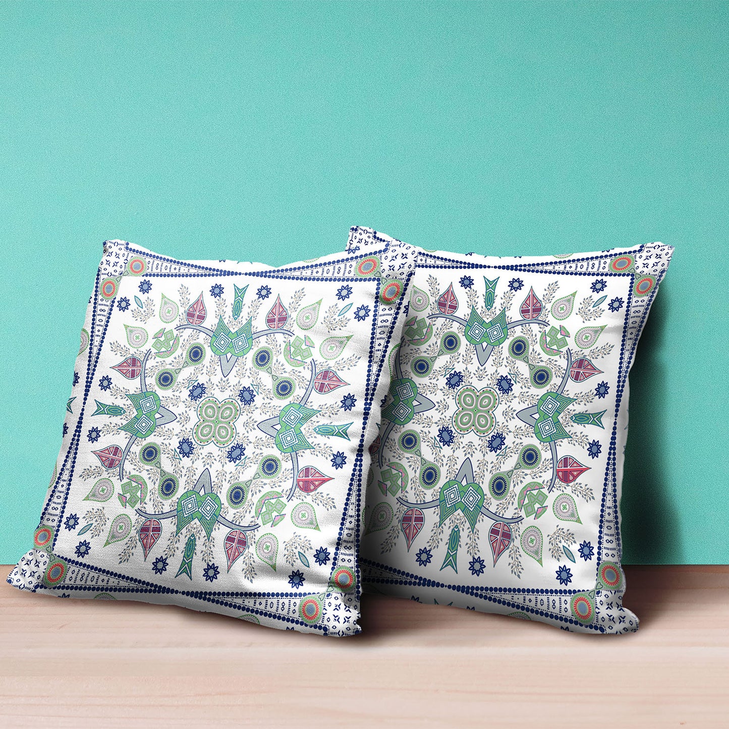 18" X 18" Blue and White Broadcloth Paisley Zippered Pillow