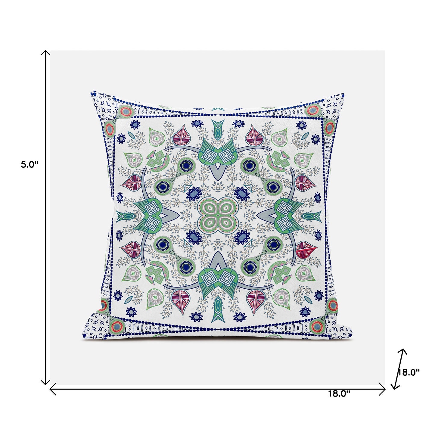 18" X 18" Blue and White Broadcloth Paisley Zippered Pillow