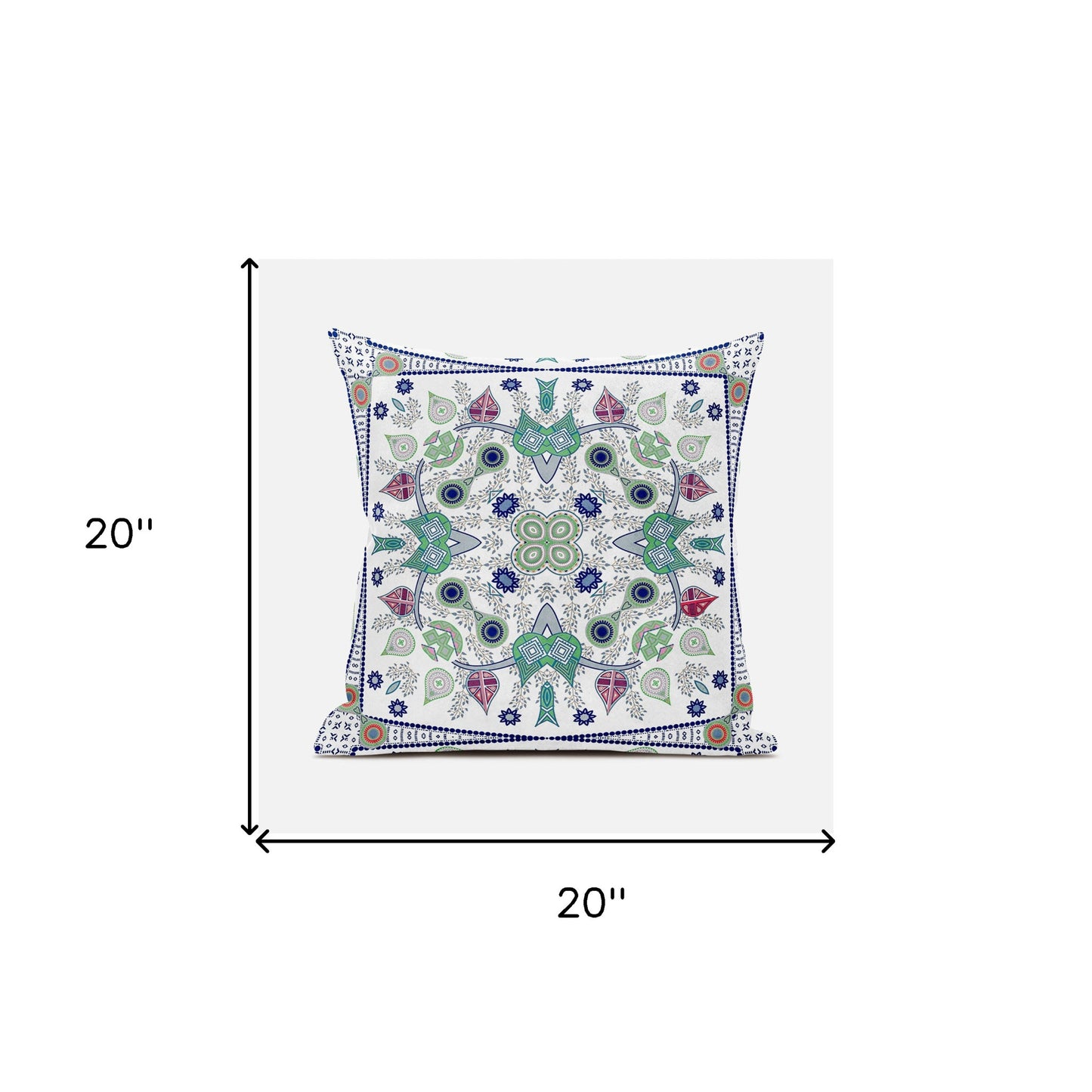 20" X 20" Blue and White Broadcloth Paisley Zippered Pillow