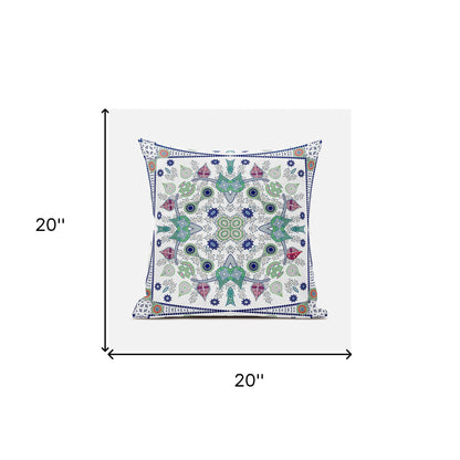 20" X 20" Blue and White Broadcloth Paisley Zippered Pillow