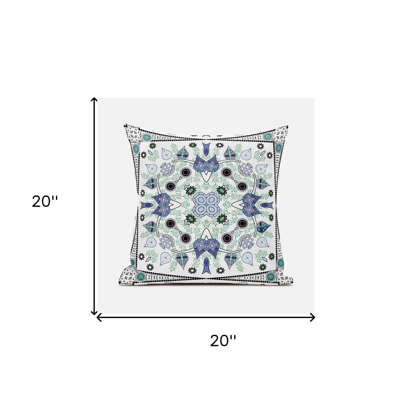 20" X 20" Gray and White Broadcloth Paisley Zippered Pillow