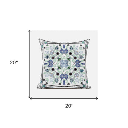 20" X 20" Gray and White Broadcloth Paisley Zippered Pillow