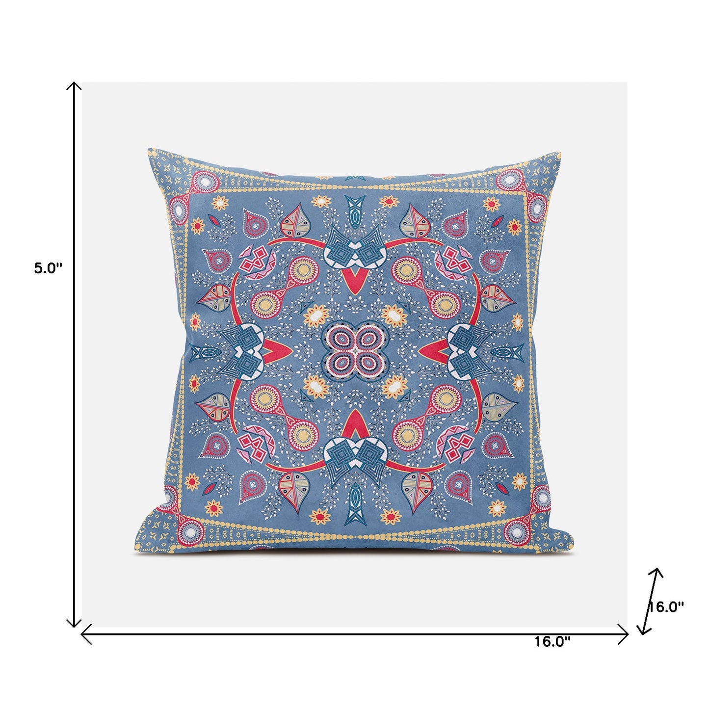 16" X 16" Blue and Gold Broadcloth Paisley Zippered Pillow