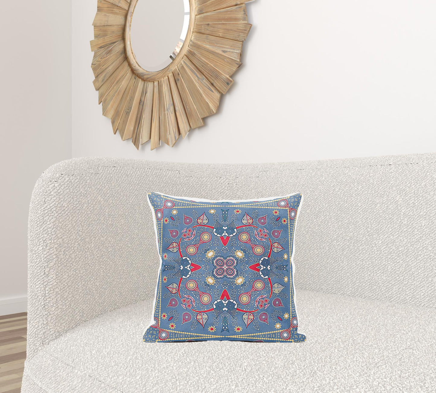 18" X 18" Blue and Gold Broadcloth Paisley Zippered Pillow