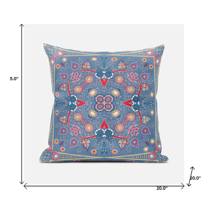20" X 20" Blue and Gold Broadcloth Paisley Zippered Pillow