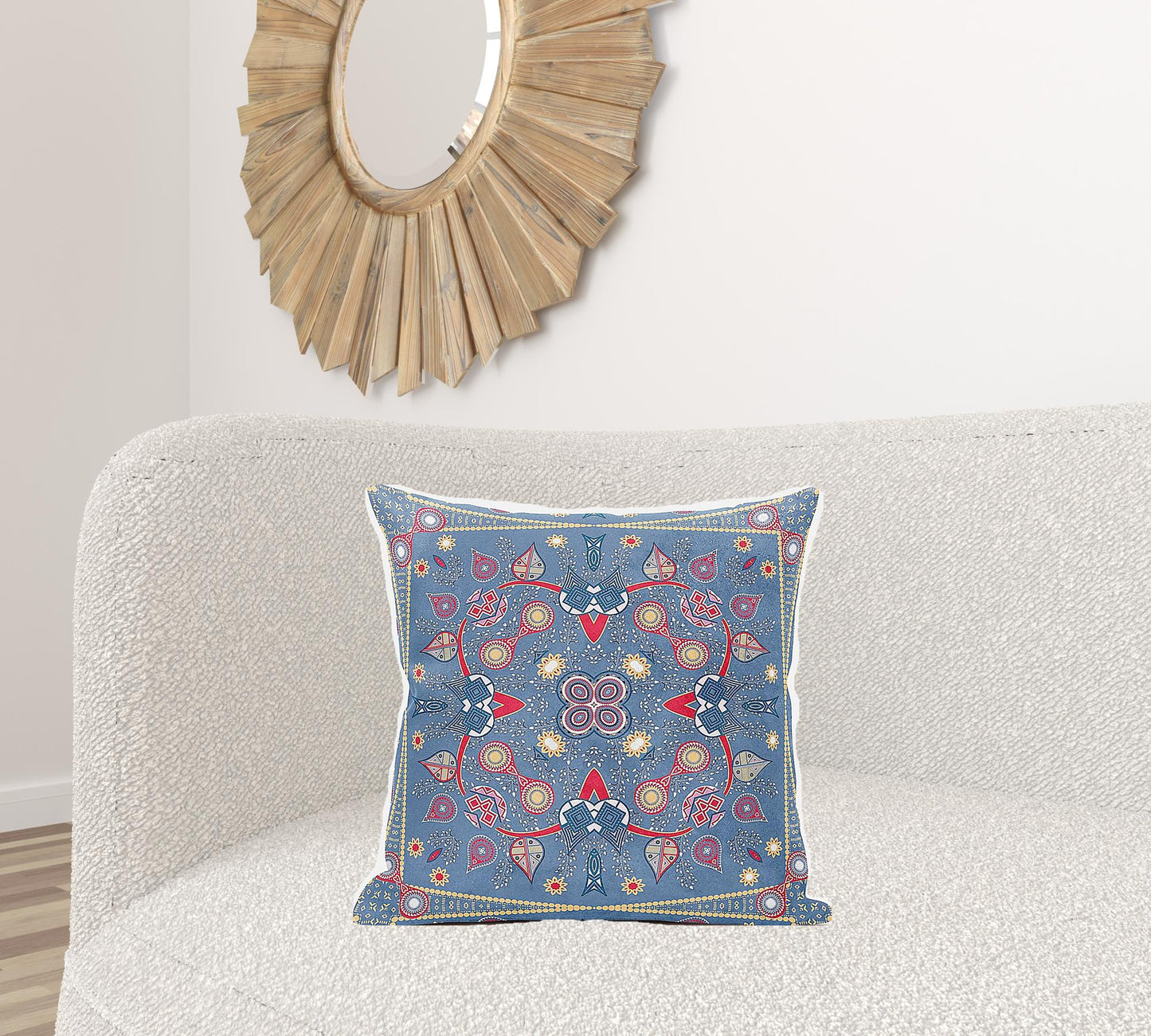 20" X 20" Blue and Gold Broadcloth Paisley Zippered Pillow