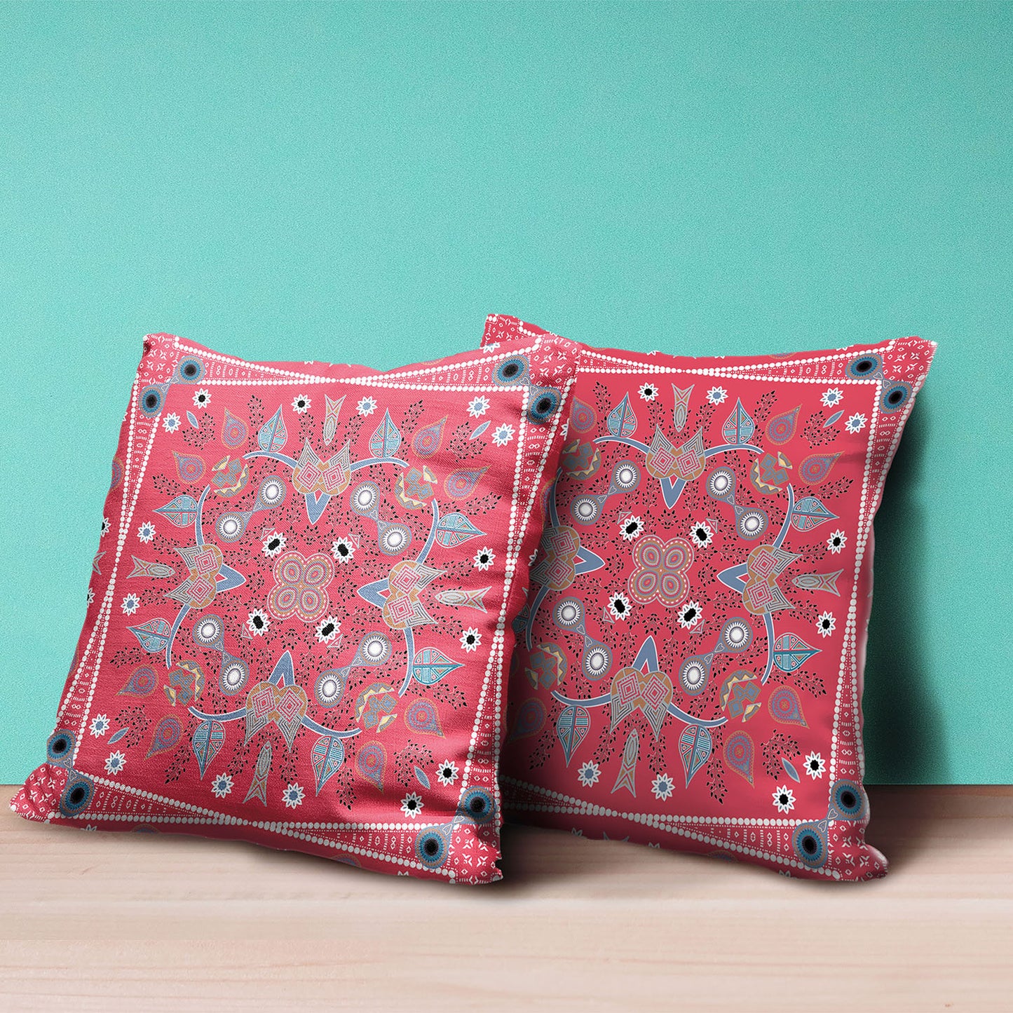 20" X 20" Red White and Blue Broadcloth Paisley Zippered Pillow