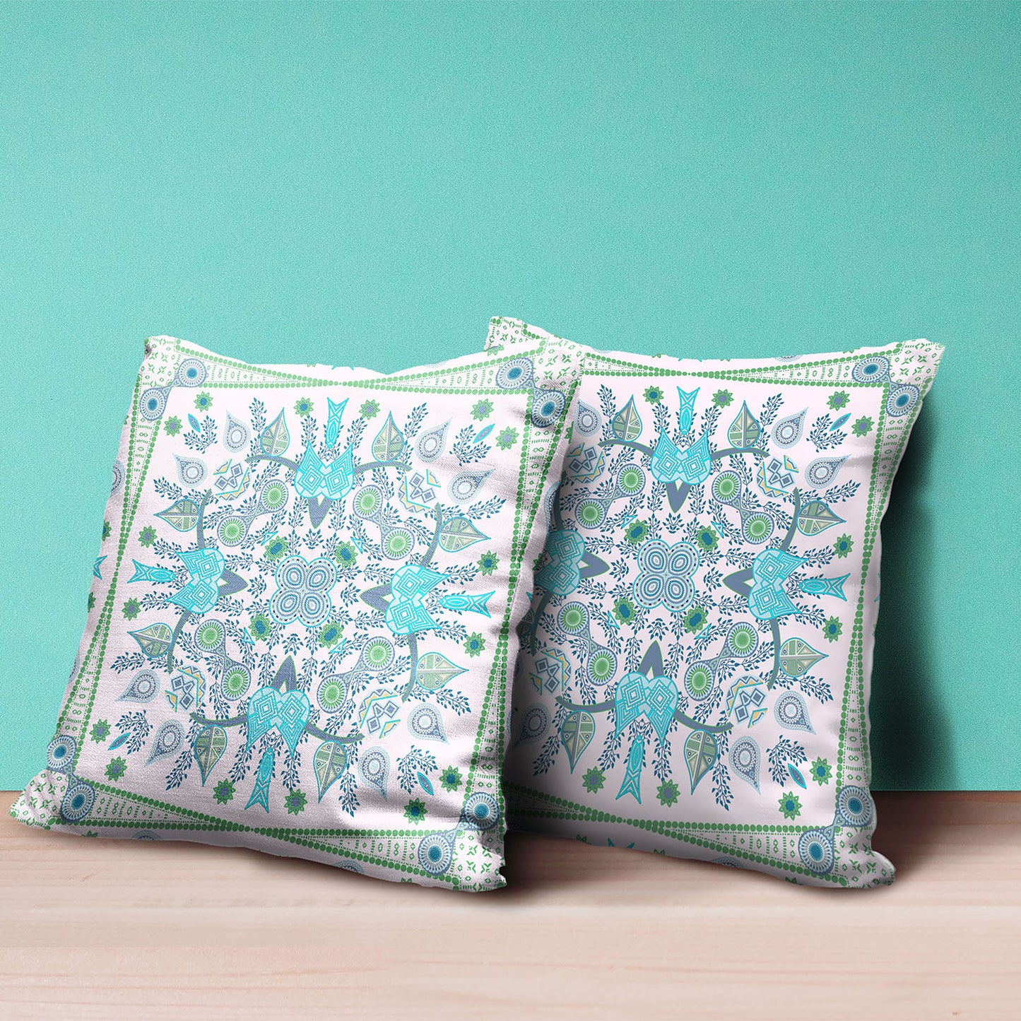 18" X 18" Blue and White Broadcloth Paisley Zippered Pillow