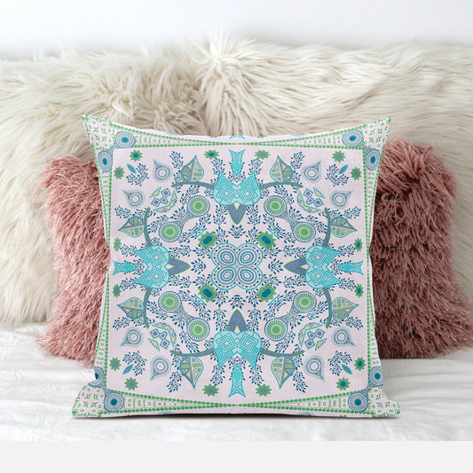 20" X 20" Blue and White Broadcloth Paisley Zippered Pillow