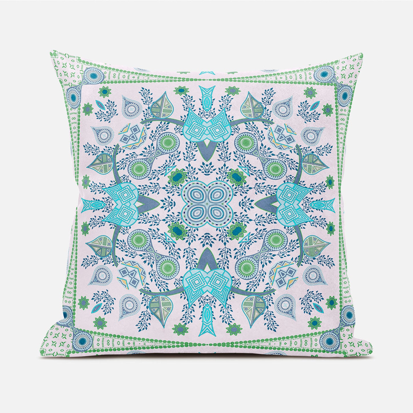 20" X 20" Blue and White Broadcloth Paisley Zippered Pillow
