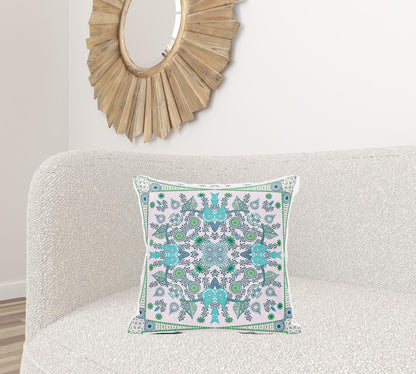 20" X 20" Blue and White Broadcloth Paisley Zippered Pillow
