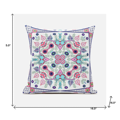 16" X 16" Pink and White Broadcloth Paisley Zippered Pillow